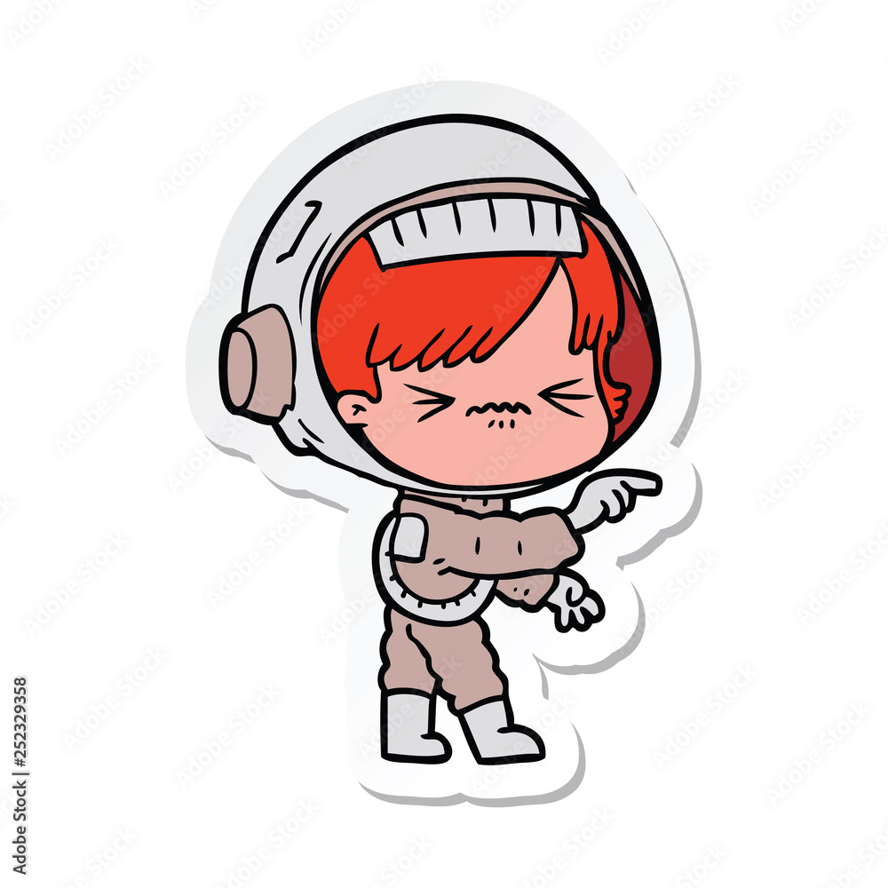 sticker of a angry cartoon space girl sticker of a angry cartoon space girl
