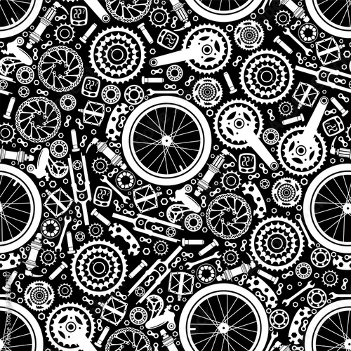 Bicycles. Seamless pattern of bicycle parts. Isolated vector image.