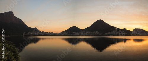 Sunrise view over Lagoa Rodrigo de Freitas and Cristo Redentor, Rio de Janeiro, Brazil