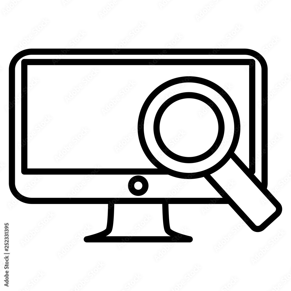 computer desktop with magnifying glass computer desktop with magnifying glass