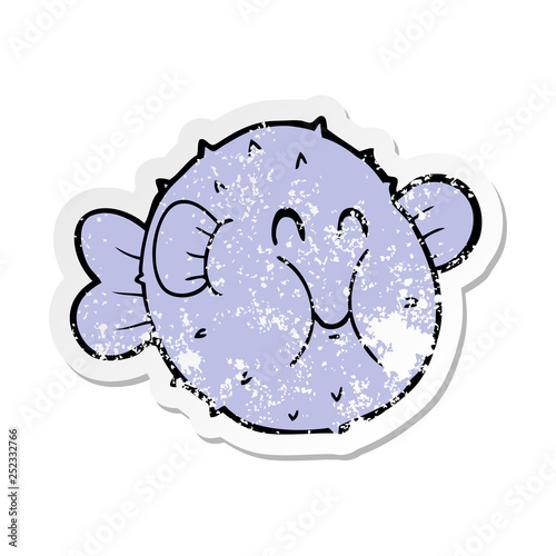 distressed sticker of a cartoon puffer fish