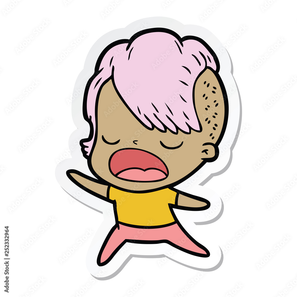 sticker of a cartoon cool hipster girl talking sticker of a cartoon cool hipster girl talking