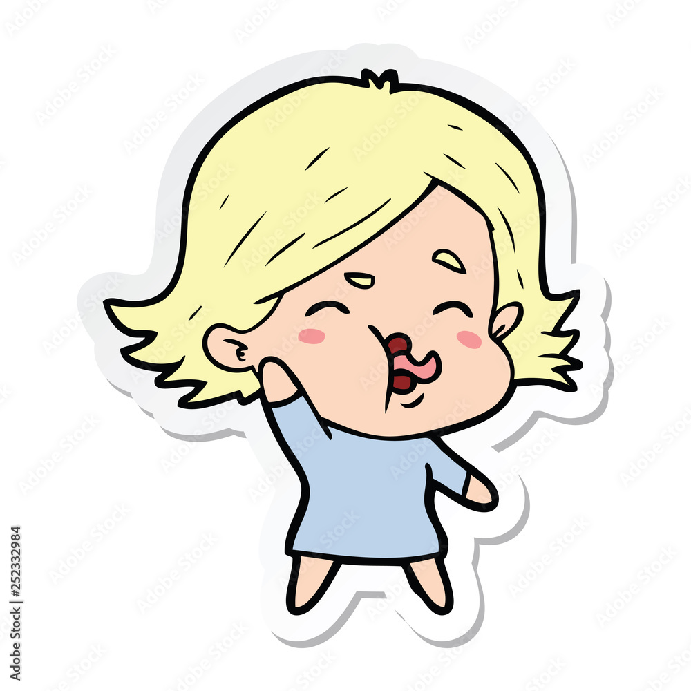 sticker of a cartoon girl pulling face sticker of a cartoon girl pulling face