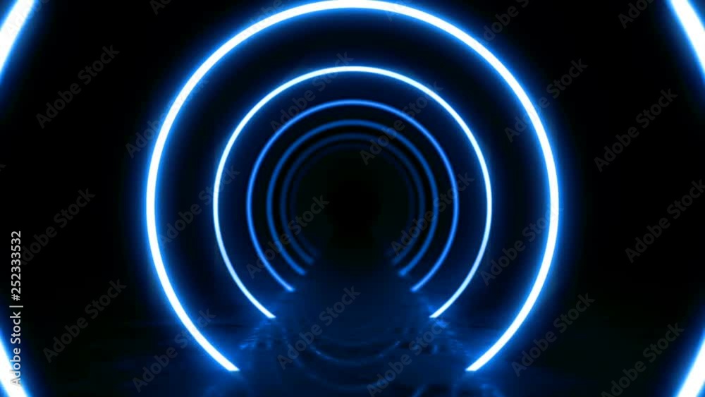 Abstract background with animation of flight in abstract futuristic tunnel with neon light. Animation of seamless loop. 