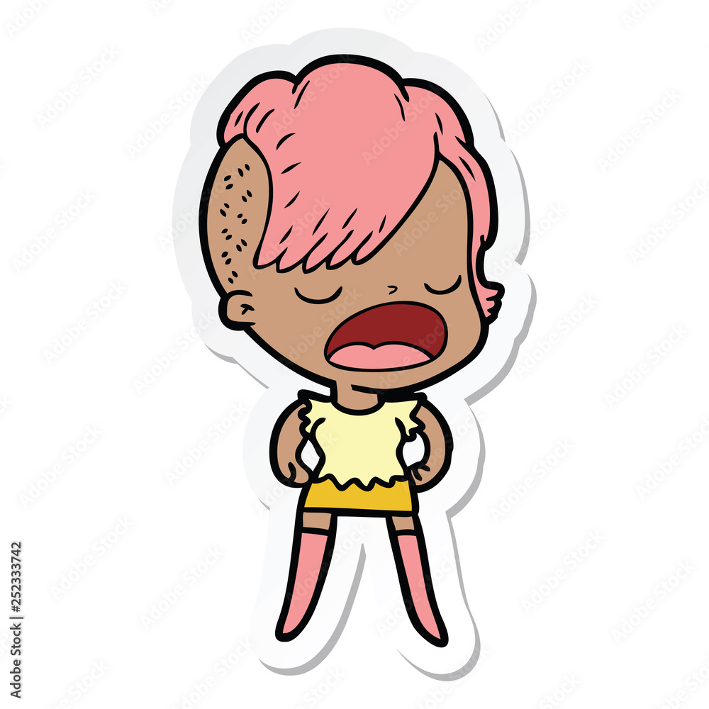 sticker of a cartoon cool hipster girl talking sticker of a cartoon cool hipster girl talking