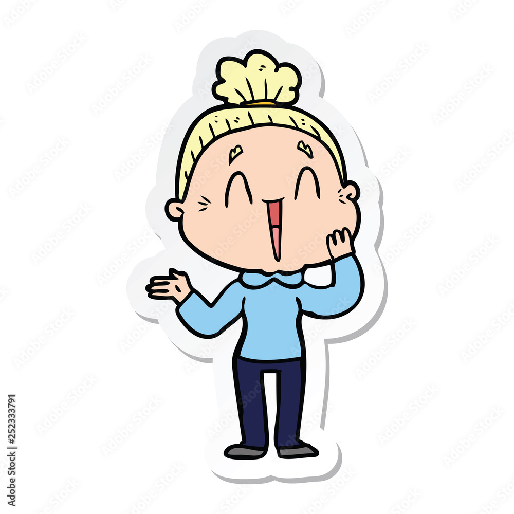Obraz premium sticker of a cartoon happy old lady