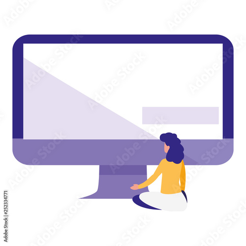 woman using desktop computer