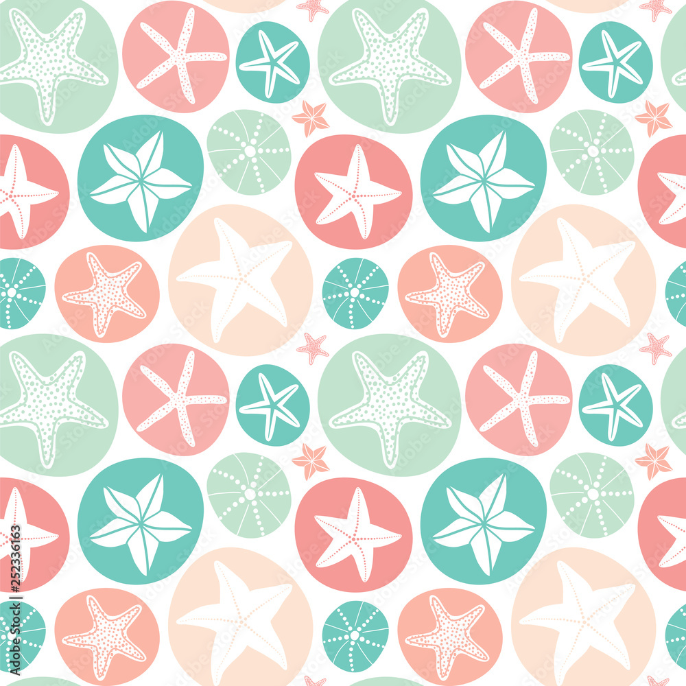 Seamless vector pattern with sea stars and circles. Seamless vector pattern with sea stars and circles.