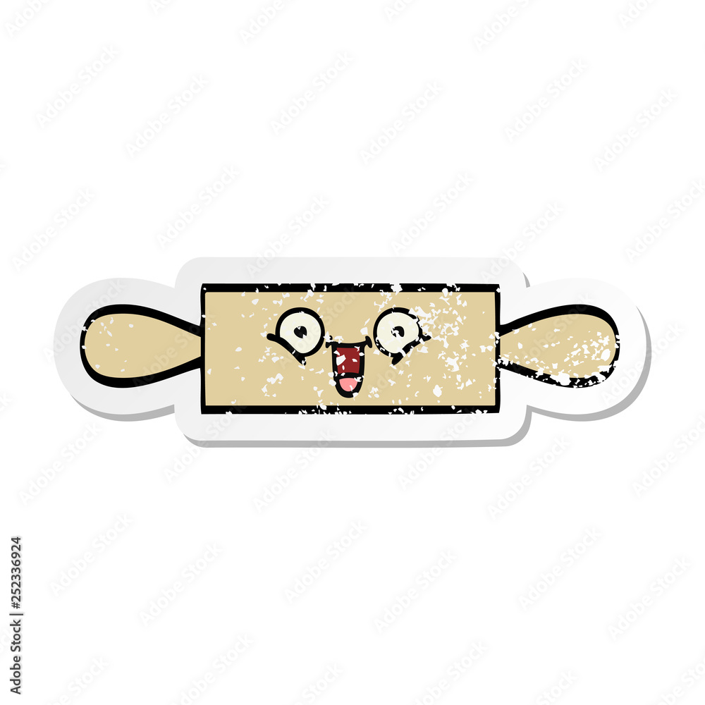 distressed sticker of a cute cartoon rolling pin distressed sticker of a cute cartoon rolling pin