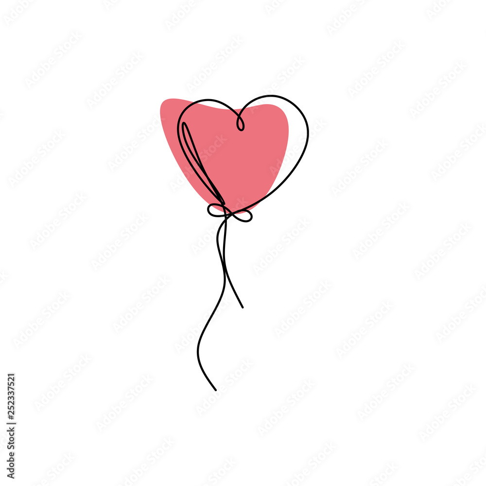Fototapeta Love heart symbol one line drawing vector illustration
