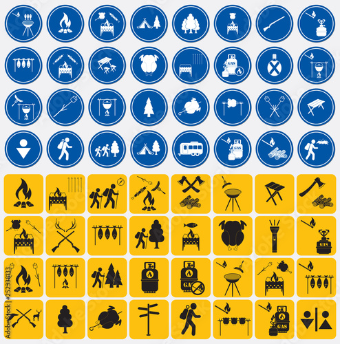 Set of travel and camping equipment icons