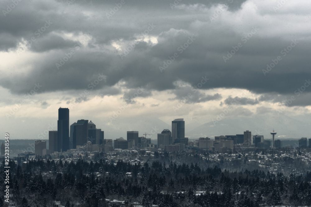 Long exposure of Seattle skyline after snowstorm in 2019 Long exposure of Seattle skyline after snowstorm in 2019