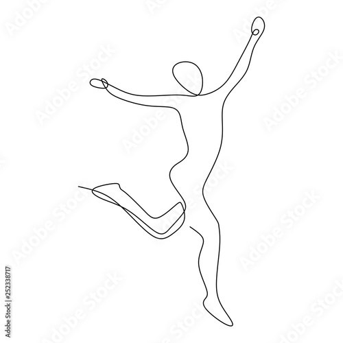 Continuous line drawing of happy person running and jumping vector illustration