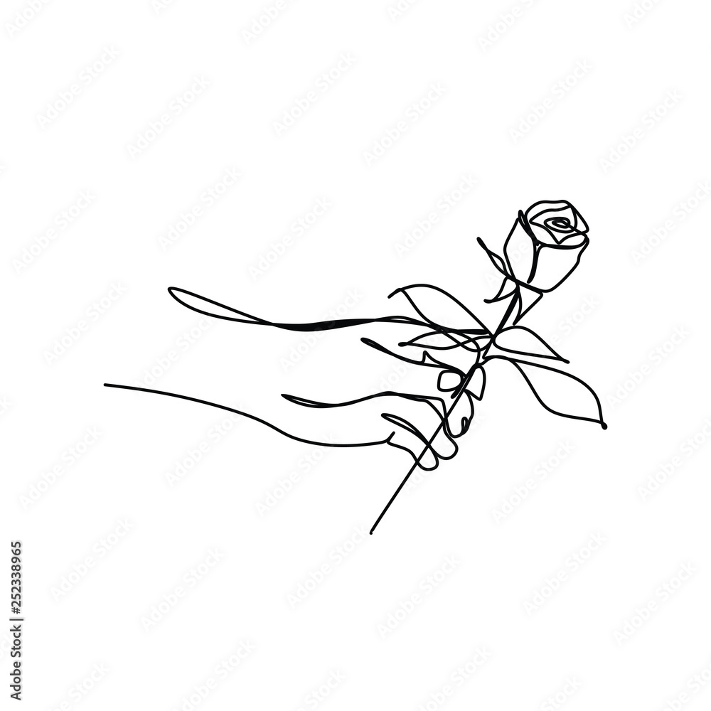 Fototapeta One line drawing of rose flower minimalist design isolated on white background. Vector illustration for poster, banner, and wallpaper template simple elegant continuous line art style.