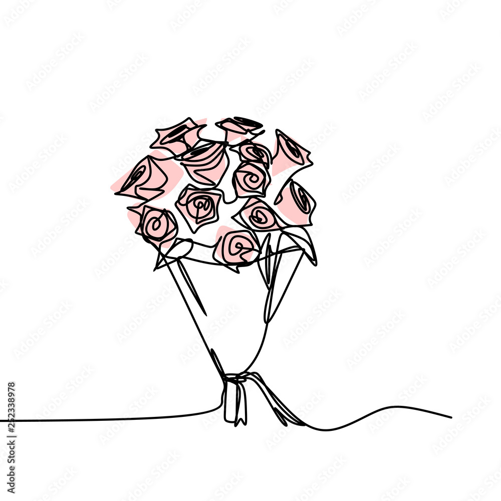 One line drawing of minimalist designs of roses and gifts. Vector  illustrations for posters, banners and wallpaper simple templates of  elegant continuous line art. Stock Vector