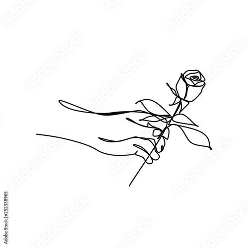 Fototapeta One line drawing of rose flower minimalist design isolated on white background. Vector illustration for poster, banner, and wallpaper template simple elegant continuous line art style.