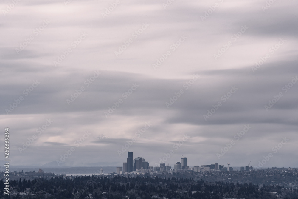 Long exposure of Seattle skyline after snowstorm in 2019 Long exposure of Seattle skyline after snowstorm in 2019