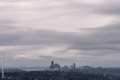 Long exposure of Seattle skyline after snowstorm in 2019 © Tabor Chichakly