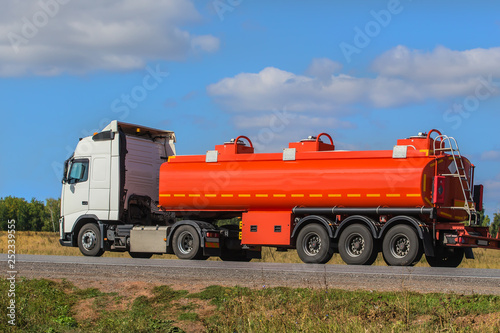 gas-tank truck goes on highway