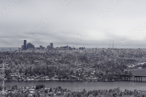 Long exposure of Seattle skyline after snowstorm in 2019