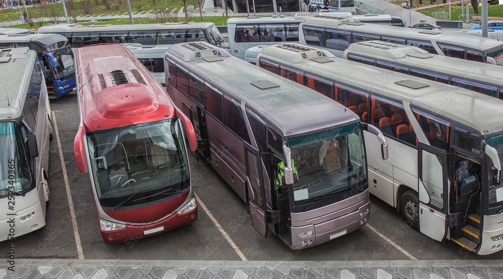 Tourist Buses in the parking in the city center.