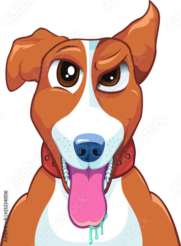 Ilustração estilo cartoon 2d de Dupla personalidade canina, Arte digital vetorial de cachorro caramelo duas caras. Bem e o mal num único animal