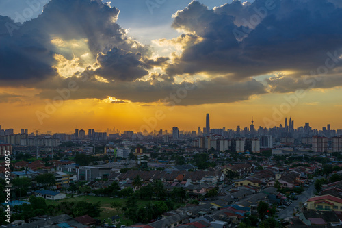 Silhouette shot of downtown Kuala Lumpur skyline at twilight in Malaysia