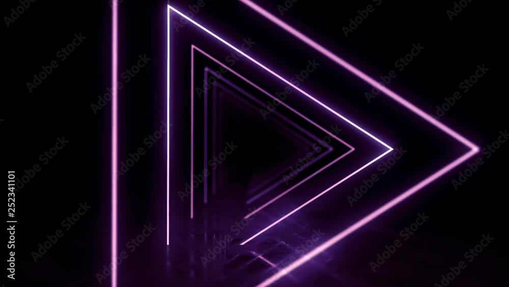 Abstract background with animation of flight in abstract futuristic tunnel with neon light. Animation of seamless loop. 