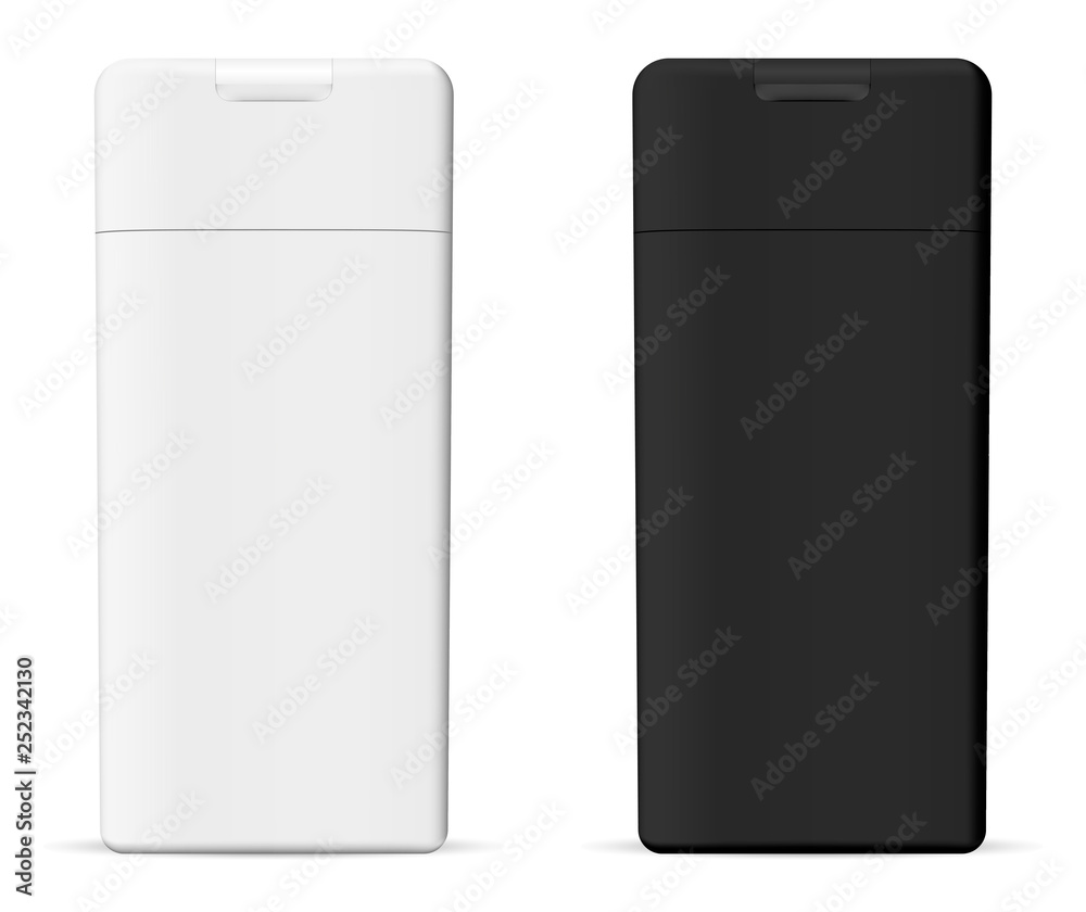 Square Shampoo Bottle Set. Cosmetic Packaging Mockup Template