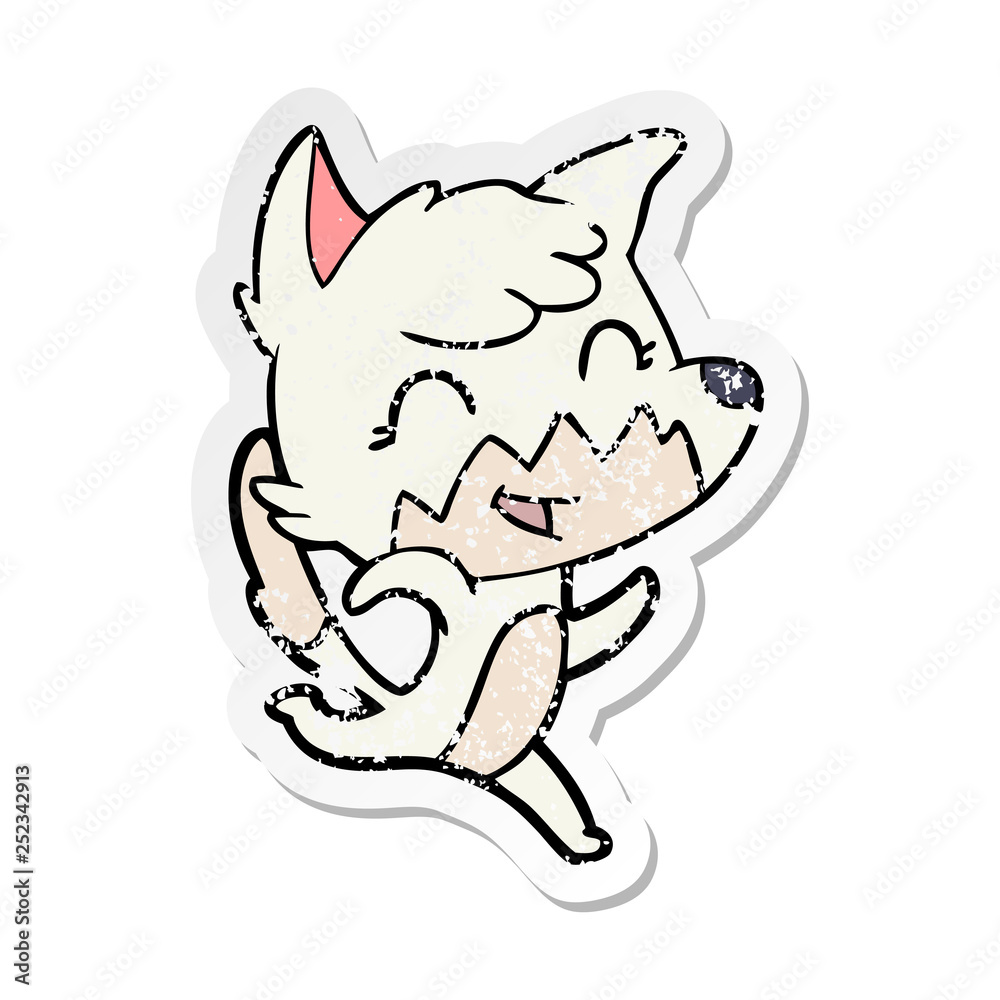 distressed sticker of a happy cartoon fox distressed sticker of a happy cartoon fox
