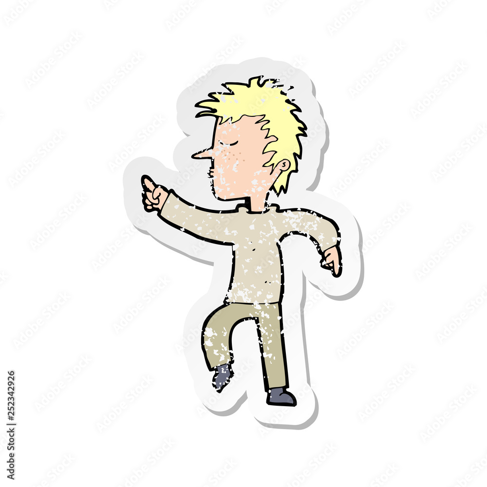 retro distressed sticker of a cartoon man pointing retro distressed sticker of a cartoon man pointing