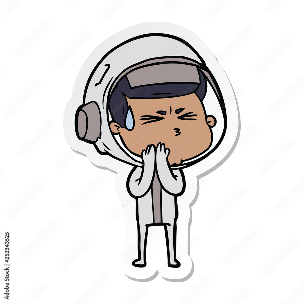 sticker of a cartoon stressed astronaut