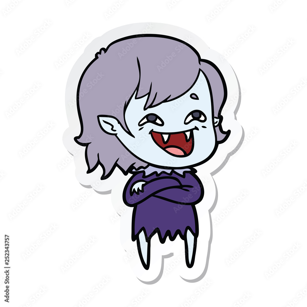 sticker of a cartoon laughing vampire girl sticker of a cartoon laughing vampire girl