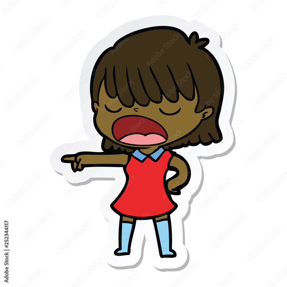 sticker of a cartoon woman talking loudly sticker of a cartoon woman talking loudly