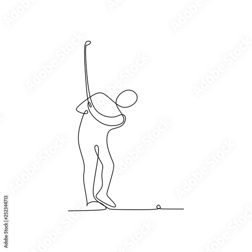 continuous line drawing of golf player pull the ball