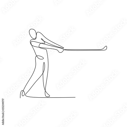 continuous line drawing of golf player pull the ball