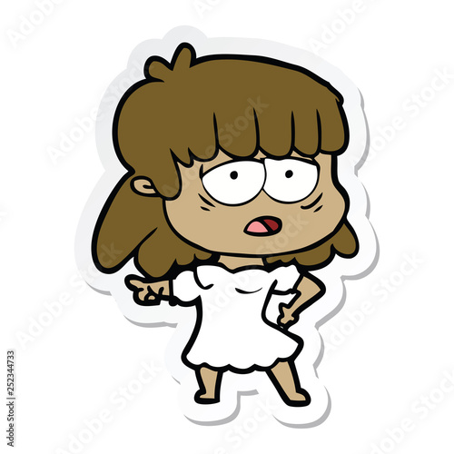 sticker of a cartoon tired woman