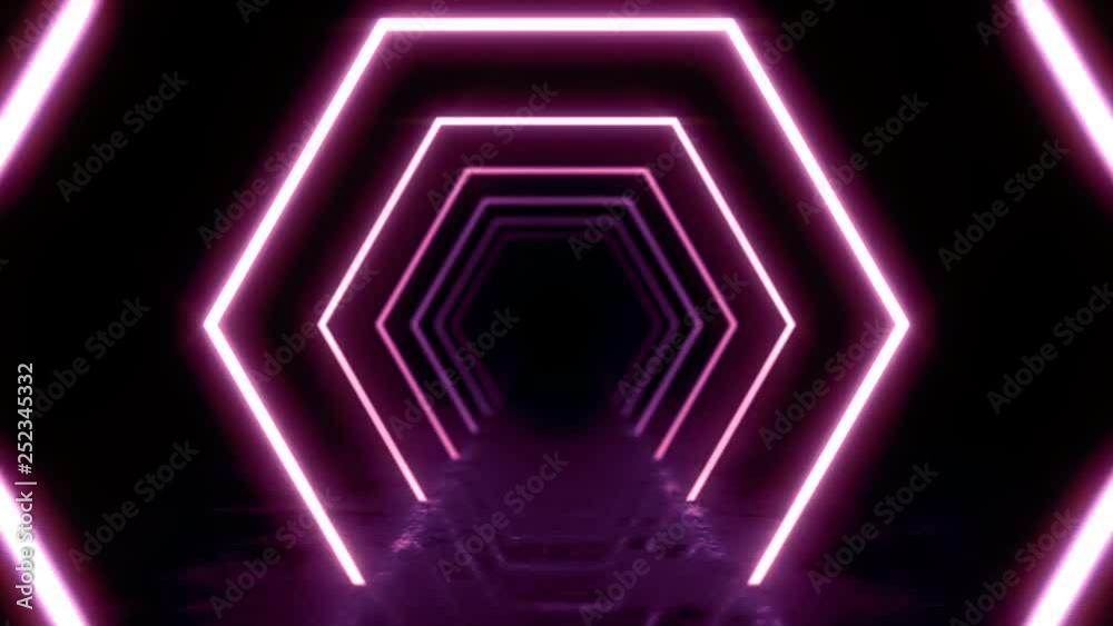 Abstract background with animation of flight in abstract futuristic tunnel with neon light. Animation of seamless loop. Abstract background with animation of flight in abstract futuristic tunnel with neon light. Animation of seamless loop.