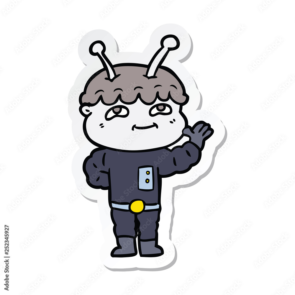 sticker of a friendly cartoon spaceman sticker of a friendly cartoon spaceman