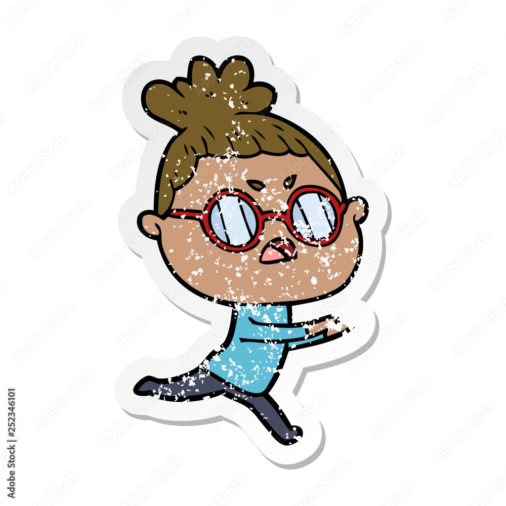 distressed sticker of a cartoon annoyed woman distressed sticker of a cartoon annoyed woman
