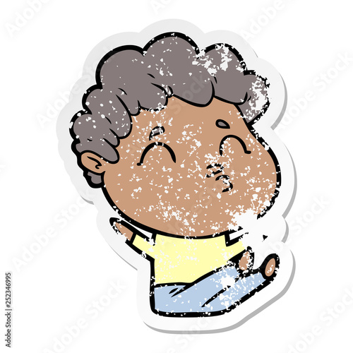 distressed sticker of a cartoon man pouting