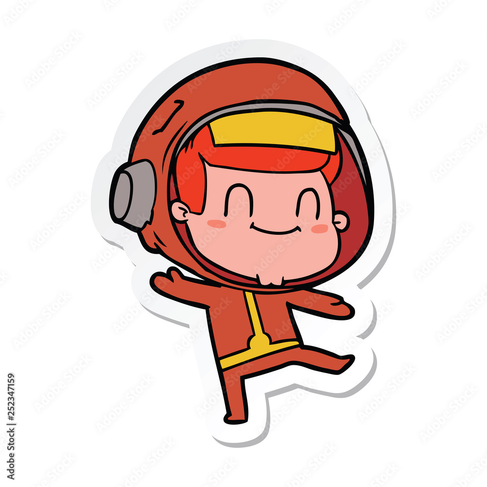 sticker of a happy cartoon astronaut man sticker of a happy cartoon astronaut man