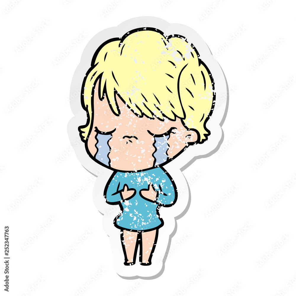 distressed sticker of a cartoon woman crying distressed sticker of a cartoon woman crying