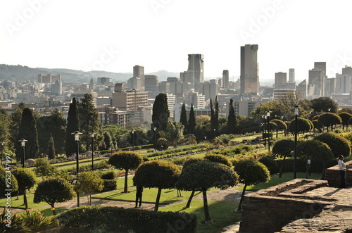 View of the city skyline from the grounds of the Union Buildings, Pretoria, South Africa.