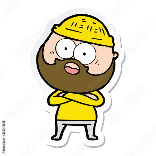 sticker of a cartoon surprised bearded man