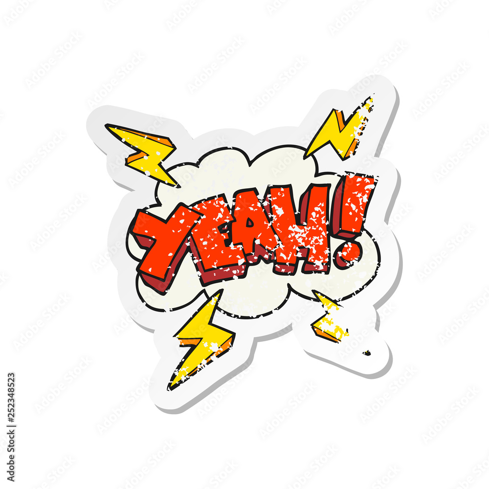 retro distressed sticker of a Yeah Cartoon symbol