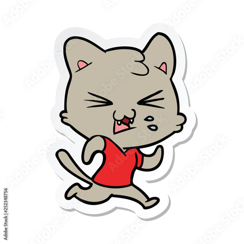 sticker of a cartoon hissing cat