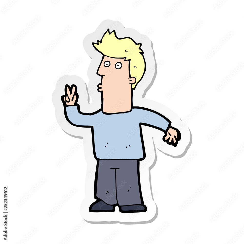 sticker of a cartoon man giving peace sign sticker of a cartoon man giving peace sign