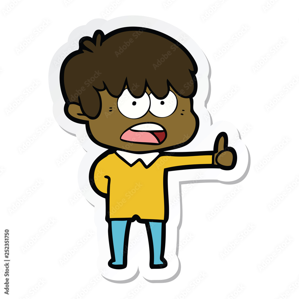 sticker of a worried cartoon boy sticker of a worried cartoon boy