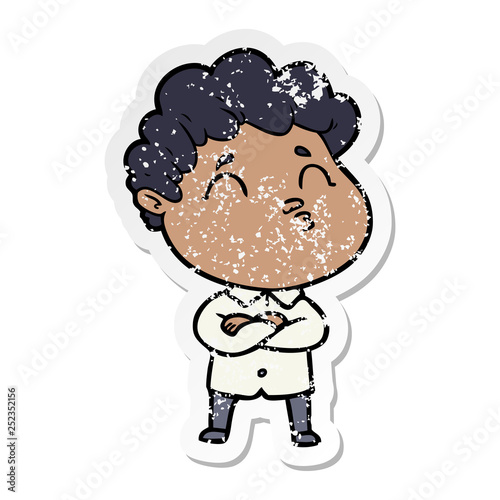distressed sticker of a cartoon man pouting
